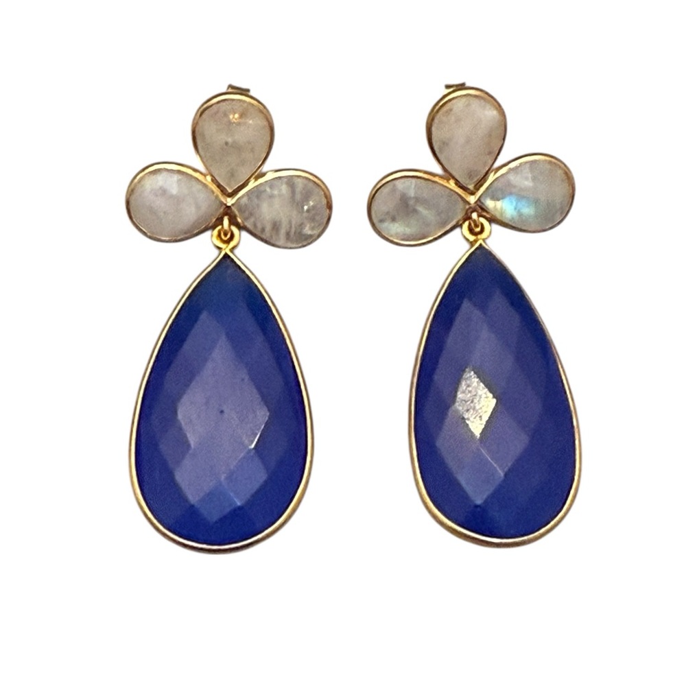 Chic Blue and Gold Teardrop Earrings